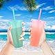 Bunte Plastikbecher 5 Stück Kunststoffbecher wiederverwendbar mit Deckelstrohhalmen, 24oz/710ml Plastikbecher Mehrweg, Becher Tasse Trinkbecher, Partybecher, bruchsicher, Trinken Smoothie