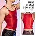 GENEMEN Glossy Mens Sleeveless Vest Sports Workout Tank Top Undershirt Sexy Sheer Shirt (Metal Straps-Red)