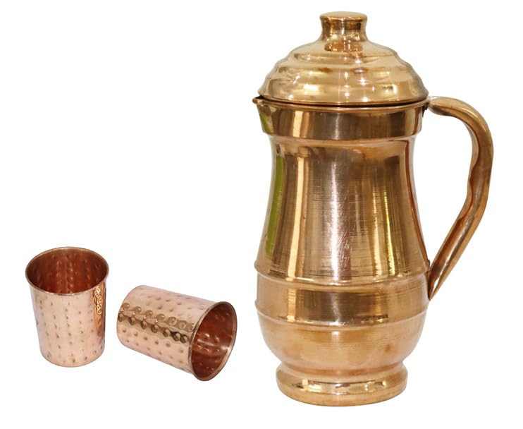 BRACOP® Water Jug Water Carafe Pure Copper Jug Indian Copper Water Jug Copper Pitcher Drinking Jug With Lid Copper Ayurveda Serving Jug Moscow Mule Mug Copper Mug Water Pitcher Cocktail Glass