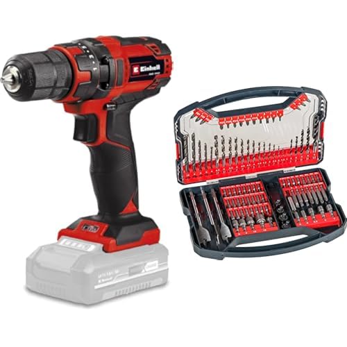 Einhell TC-CD 18/35 Cordless Drill Driver Li – Solo Power X-Change (Lithium-ion, Electronic Dimmer, LED Lighting, No Battery or Charger)+ Set 101 Pieces Bits and Bits