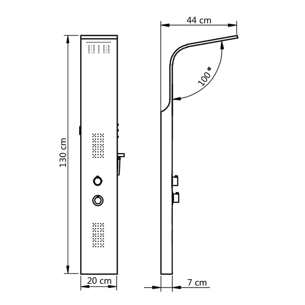 Pannello doccia in alluminio nero, 20 x 44 x 130 cm, con doccia a pioggia, soffione massaggiante e illuminazione LED, moderno sistema doccia per bagno, benessere e relax