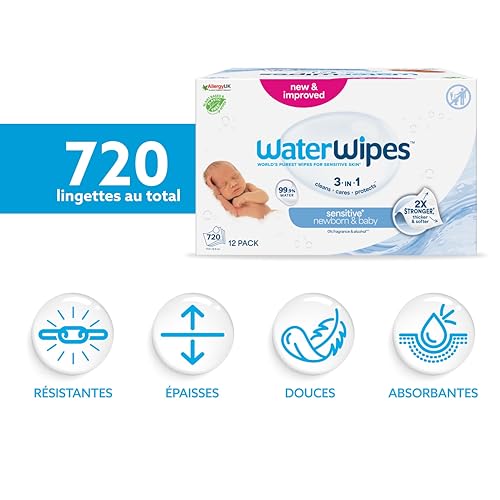 WaterWipes Lingettes Bébés Originales Exemptes De Plastique 720 Unités 12 Paquets Lingettes à Base d'Eau à 99 9 % Non Parfumées pour les Peaux Sensibles - vue 2