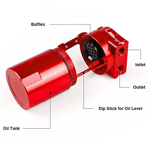 Image of 350ml Aluminum Oil Catch Can Polished Oil Separator Tank Compatible with Ford F150 2.7EB 3.5EB 5.0L Passenger Side 2011-2021, Expedition 3.5L EcoBoost 2018-2021, Raptor 3.5L Ecoboost 2017-2021,Red