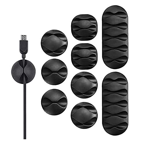 Image of Volo Cable Clips, Cable Organizer, Cord Management, Wire Management System,10 Pieces, Self Adhesive for Your Wires, Charging and Mouse Cord (Color: Black)