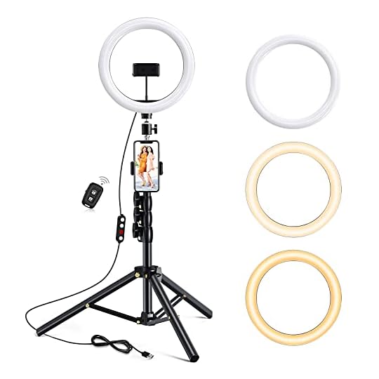 10.2 inch Selfie Ring Light with Tripod Stand & 2 Phone Holders,Anbes Dimmable Led Camera Ringlight for Photography/Makeup/Live Stream Video/YouTube,Compatible with iPhone/Android