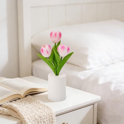 Image of Artificial Pink Tulip Lamp, Bedroom Decor Light Birthday Gifts for Women