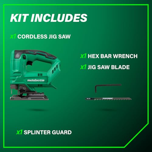 Metabo HPT 18V Cordless Jig Saw, Lightweight Design at 4.2 lbs, 2,500 Strokes Per Minute, 4 Cutting Modes, Tool-Less Blade Change, LED Light, Dust Blower, Tool Body Only, C3607DBQ4
