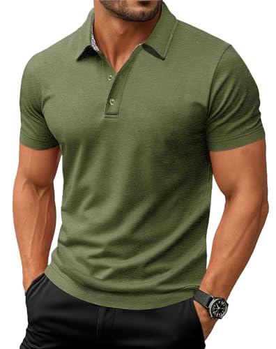 EKLENTSON Golf Polos for Men Quick-Dry Athletic Short Sleeve Summer Casual Breathable Work T Shirt,Army Green,M
