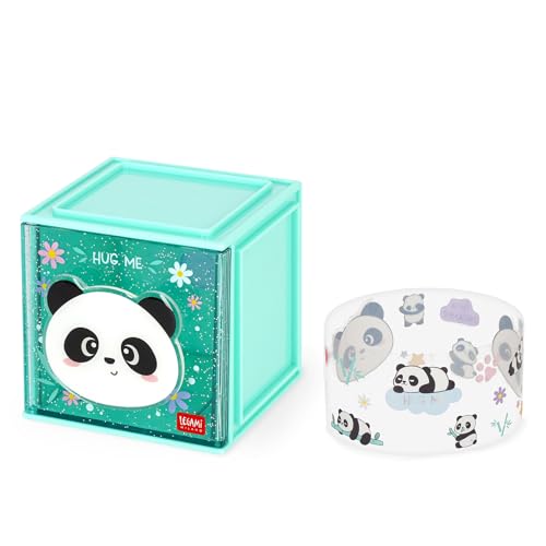 Legami - Cutie Cubes Modular Desk Box, Panda, Schreibtisch-Organizer, Aufbewahrung, inklusive Stickerbogen, stapelbar, multifunktional, ABS, 90 x 90 x 100 cm, Türkis