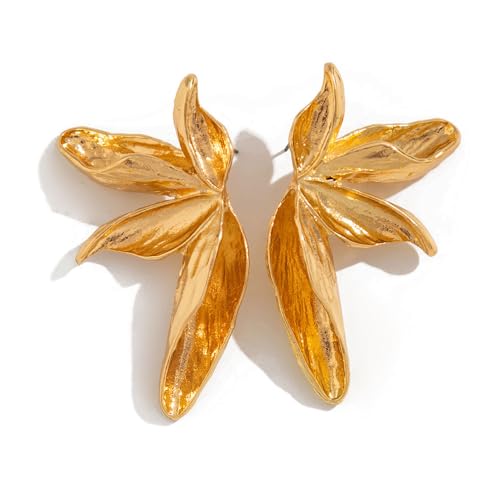 TTPSRY Pendientes Florales Metálicos Estilo Orquídea Texturizados Acabado Brillante Joyería Elegante Mujer Accesorios Decorativos