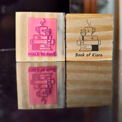 Image of Kunya Personalised Book Stamp with Your Name(3.5 cm Dia), customised for Stamping Books for Readers, Great Gift for booklovers, Kids, Teachers (Coffee Reader)