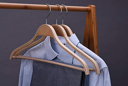 JS HANGER Wooden Coat Hangers, 10 Pack Light Weight Wood Coat/Suit Hangers with Non-Slip Pant Bar, Natural Finish - Thumbnail 2