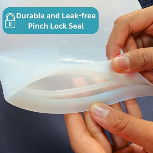 Image of Reusable Silicone Food Storage Bag Container, Ziplock Fridge /freezer pouch, zipper bag Keep Your Food Fresh for Vegetable, Fruit, Liquid, Sous Vide, Sandwich Snack or lunch Bag 3000ML-WH