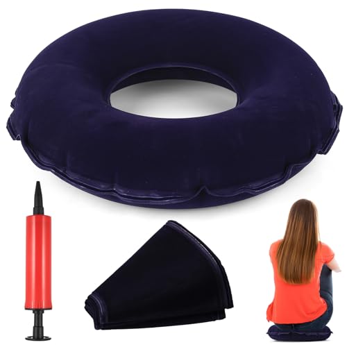 NPSPVOK 1 PcsCojín de Asiento, Cojín de Anillo InflableCojín Inflable Ortopedia, Cojín de Asiento Redondo para Hemorroides, Dolor de coxis, Embarazo con Bomba (Azul)