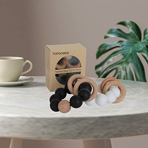Image of Silicone Baby Teether, Food Grade Silicone & Beech Baby Teething Toy, BPA Free (Black)