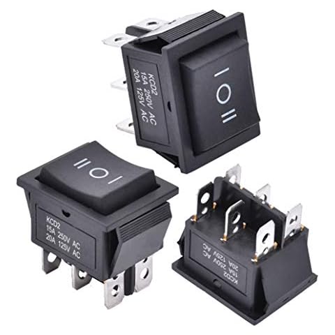 APIELE 3Pcs 3 Position Rocker Toggle Switch 6 Pin AC 125V/10A 250V/16A ON-Off-ON DPDT for Boat KCD2-203 (Black) Cover