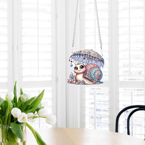 Image of AiYuanzsh Snail Diamond Painting Hanging Kit, 5D DIY Acrylic Special Shaped Diamond Painting Kit for Adults, Diamond Art Suncatchers for Home, Window, or Garden Decor
