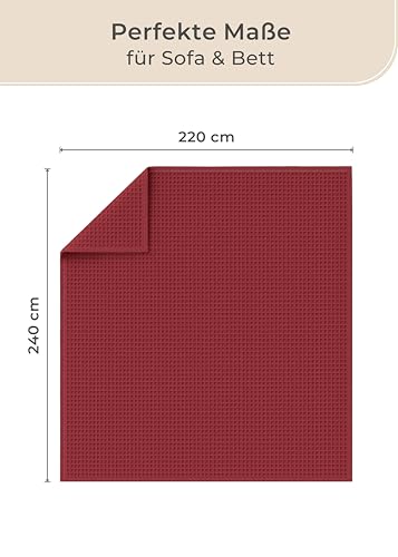 LAYNENBURG Premium Waffelpique Baumwolldecke 220x240 cm - Oeko-TEX 100 - Baumwollmix Kuscheldecke - Decke als Wohndecke, Sofa-Decke & Couchdecke - Wolldecke kuschelig-warm aus Baumwolle (Bordeaux)