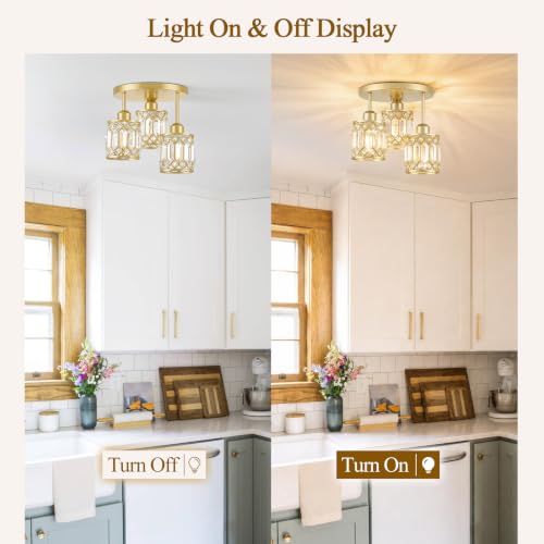 HTEJVE Gold Crystal Ceiling Light Fixture, 3-Light, E26 by HTEJVE - Used condition - Image 7