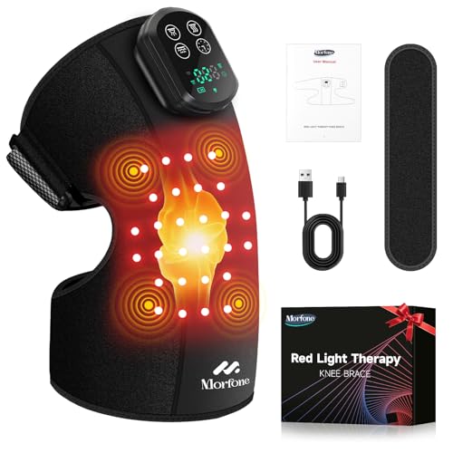 Morfone Red Light Therapy Device for Knee,3 Vibration Modes and 4 Heating Levels,5000mAh Wireless Rechargeable, 660nm and 850nm Infrared Red Light Therapy for Knee,Gifts for Women Men