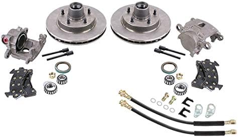 Speedway Motors GM Metric Disc Brake Kit for 1955-1957 Chevy 2-Inch Drop Spindles, 10.5-Inch Vented Rotors with Metric Calipers, Bearings, Seals, Pads, Hoses, and Hardware Included