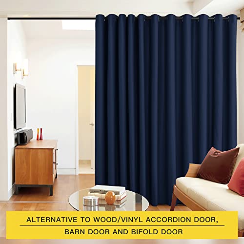 Image of NICETOWN Room Dividers Curtains Screens Partitions, Premium Heavyweight Laundry Divider for Office, Vintage and Sliding, Including 16 Silver Ring Top (1 Panel, 20ft Wide x 7ft Long, Navy)