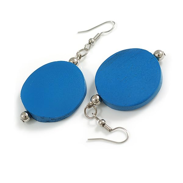 Boucles d'oreilles pendantes en bois bleu foncé 30 mm chic