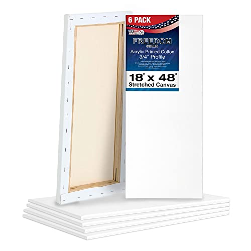 U.S. Art Supply 18"x48" Stretched Canvas for Painting, 3/4" Profile, 6-Pack