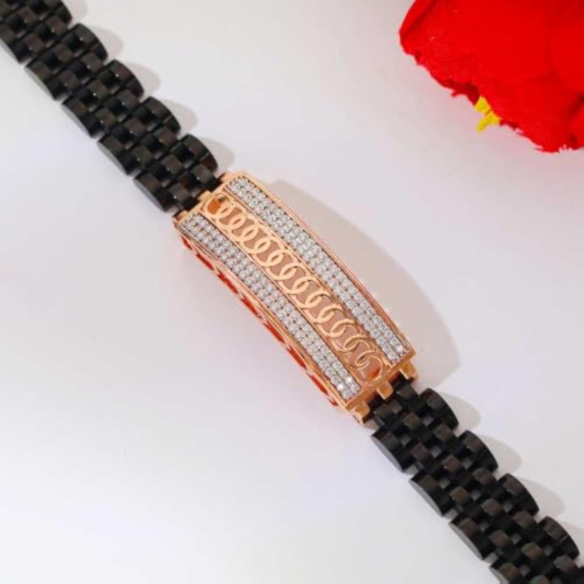 Men's 925 Sterling Silver Bracelet with Rose Gold CZ, Urban Style