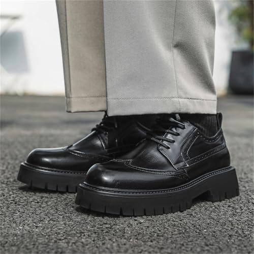 Image of Men's Platform Wingtip Brogue Dress Shoes Vintage Leather Oxford Derby Shoes Casual Work Business Dress Office Shoes