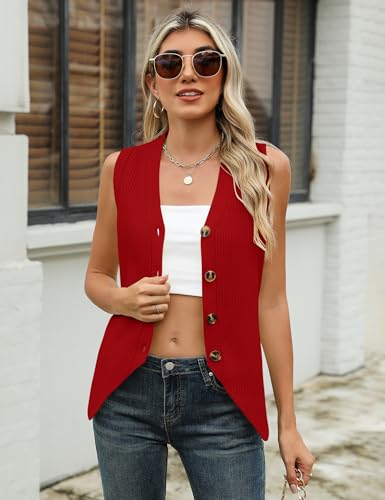 Image of Rapbin Womens Sweater Vest Button Down Sleeveless V Neck Tank Tops 2024 Fashion Trendy