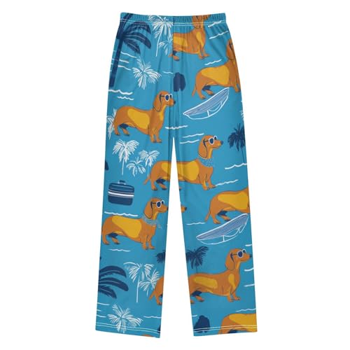 ZZXXB Dachshund Palm Trees Boys Long Pants Soft Trousers Elastic Waist Kids Lounge Bottoms with Pockets S-XL2