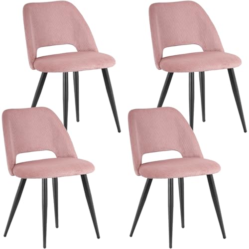 ANVOFONG Chaise de Salle à Manger Lot de 4,Chaise de Cuisine avec Pieds IndéPendants,Chaise Coiffeuse Tapissée en Velours Côtelé,Couleur Rose Loungesessel,pour Salle à Manger,Salon,Cuisine,Chambre