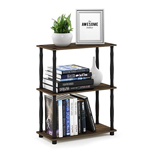Image of Furinno TURN-N-TUBE Storage Shelves, 3-Tier Book Shelf, Corner Shelf, Toolless Open Shelves, for Organization and Storage, Living Room, Garage, Home Office, Columbia Walnut
