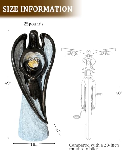 Image of Guardian Angel Outdoor Water Fountain with LED Lights Black Gray Resin 49in