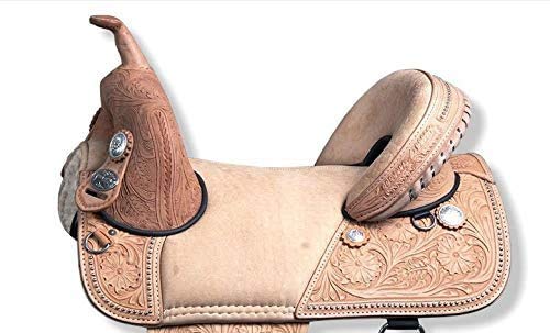 Sella Western Per Barrel Racing In Pelle Premium, Intaglio Basket Weave, Taglie 10-18"