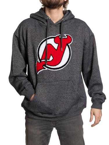 Calhoun NHL Surf & Skate Unisex Pullover Nantucket Hoodie with Chenille Team Logo Crest (New Jersey Devils, Large)