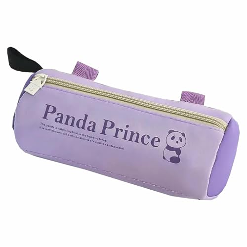 Image of Canvas School Bag Pencil Case, 3 Layer 6 Compartment Large Capacity, Aesthetic Pencil Pouch for Stationary, Cute Stationery for Kids, Pencil Case for Girls & Boys (Panda Prince Purple)