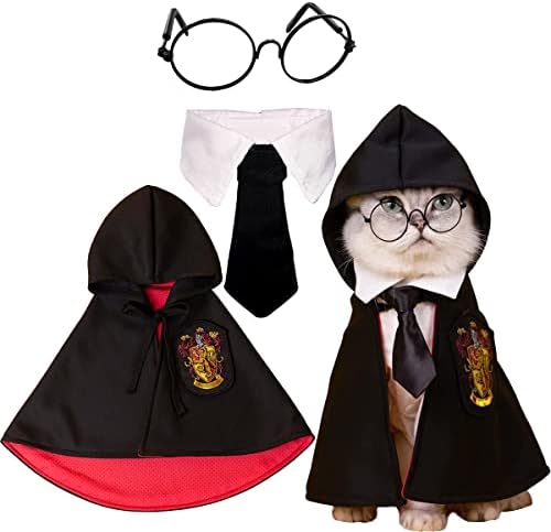 Dog Cat Costumes with Glasses and Neckties,Cosplay Costume Set Perfect for Party and Gifts for Cat Dog (Gryffindor, Medium)