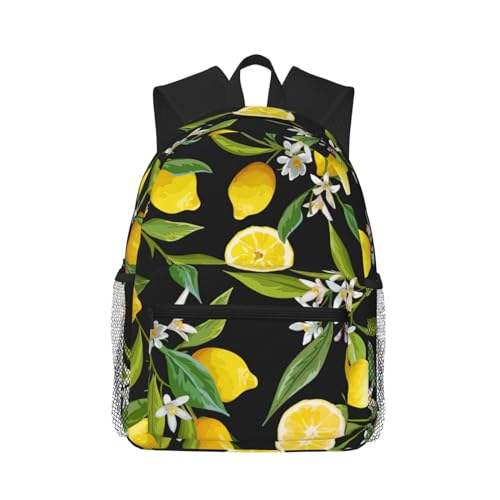 Sac à dos tendance Yellow Lemon noir, sac pour les voyages et l'école