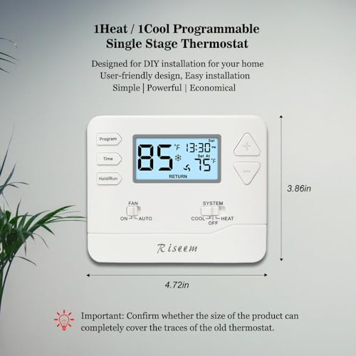 Programmable Thermostat, Single-Stage, 1 Heat/1 Cool, Energy-Saving Thermostat for Home Comfort, White Backlight