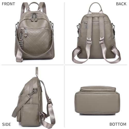 Image of Genuine Leather Backpack Purse For Women | Fashion Convertible Ladies Shoulder Bag Grey