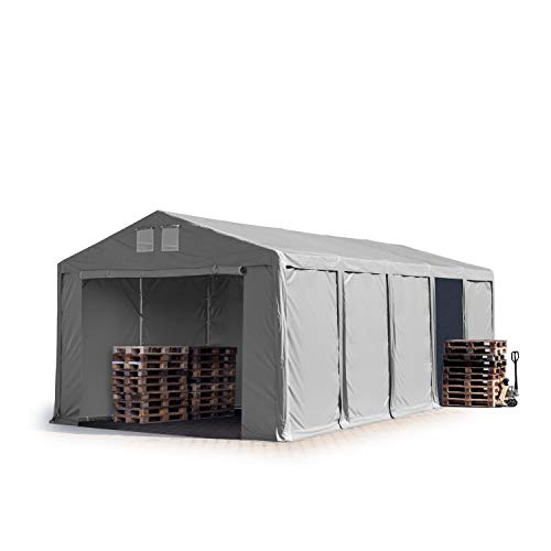 TOOLPORT Lagerzelt Industriezelt 5x10 m Zelthalle mit 3m Seitenhöhe PVC Plane 850 N grau wasserdicht Ganzjahreszelt mit Reißverschlusstor