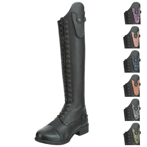 SUEDWIND Kinder-Reitstiefel aus Leder Nova Kids Fun Leather Polo – Stiefel zum Reiten – Polo-Schnürung, SBS 8 Reißverschluss & Ortholite-Innensohle – schwarz – Größe 37 - S/N