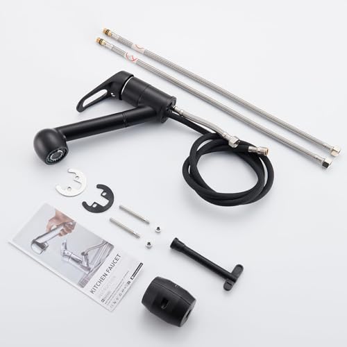 Auralum Küchenarmatur Ausziehbar Schwarz, Spültischarmatur mit 360° Drehbar, Spülbrause Küchenarmatur Spültisch Armatur Ausziehbar Spültischarmatur mit Brause