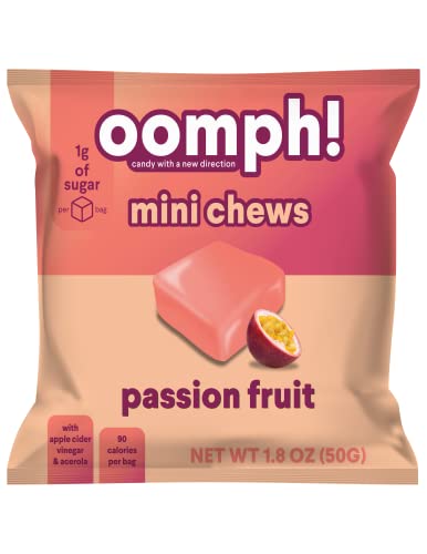 Oomph! Sweets Mini Chews Low Sugar Fruit Snack - High Fiber Taffy, Low CalorieKeto Vegan Healthy Candy for Kids & Adults (6 Passion Fruit Packs)
