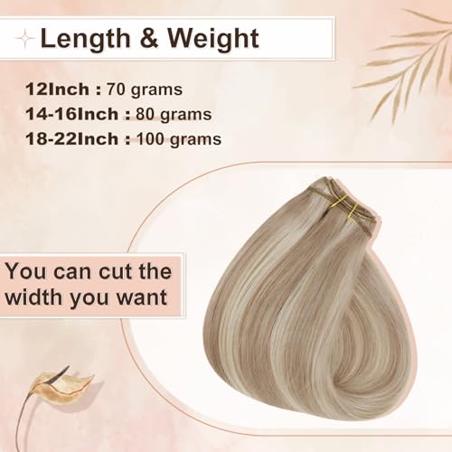 Hetto Weft Hair Extensions Real Human Hair Ash Blonde Highlights Light Blonde 18 Inch 100g - Image 4