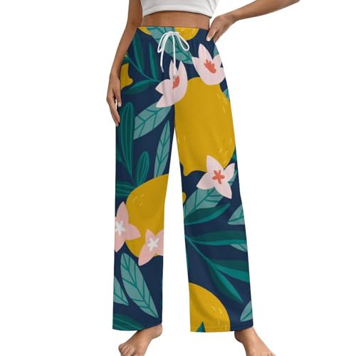 Pantalon de pyjama femme citron dessin animé bas de nuit avec poches taille S
