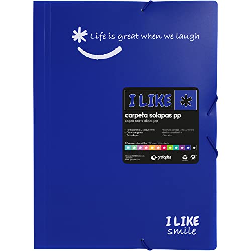 Grafoplás 4800830 Ordner mit 3 Klappen aus Polypropylen mit Gummi, Foliengröße, Blau, Like