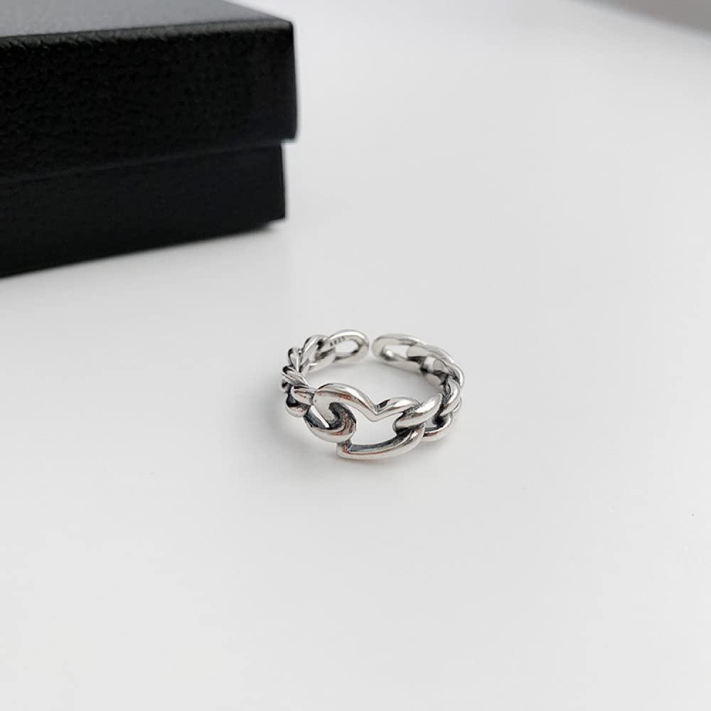 Ring Aus 925Er Sterlingsilber, S925 Sterling Silber Weben Liebe Herzen Ring Verstellbare Ringe Retro Offener Ring Silber Daumenring Ewigkeitsring Hochzeit Charme Schmuck Geschenke Für Männer Mädc
